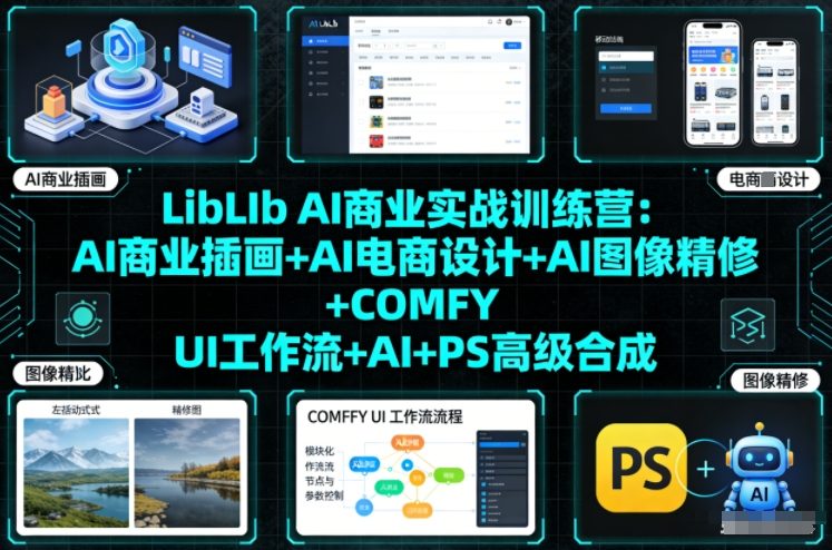 LibLIb AI商业实战训练营：AI商业插画+AI电商设计+AI图像精修+COMFY UI工作流+AI+PS高级合成采购|汽车产业|汽车配件|机加工蚂蚁智酷企业交流社群中心