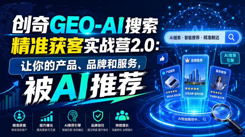 创奇GEO-AI搜索精准获客实战营2.0：让你的产品、品牌和服务，被AI推荐采购|汽车产业|汽车配件|机加工企业家交流社群中心