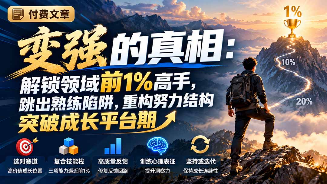 付费文章：变强的真相：解锁领域前1%高手，跳出熟练陷阱，重构努力结构突破成长平台期采购|汽车产业|汽车配件|机加工企业家交流社群中心