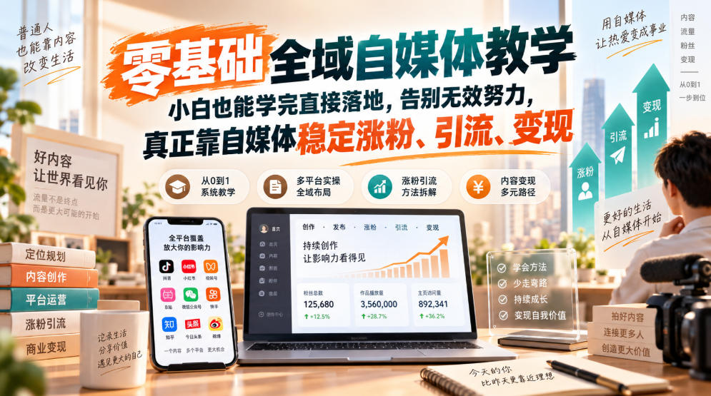 零基础全域自媒体教学,小白也能学完直接落地,告别无效努力,真正靠自媒体稳定涨粉、引流、变现采购|汽车产业|汽车配件|机加工企业家交流社群中心