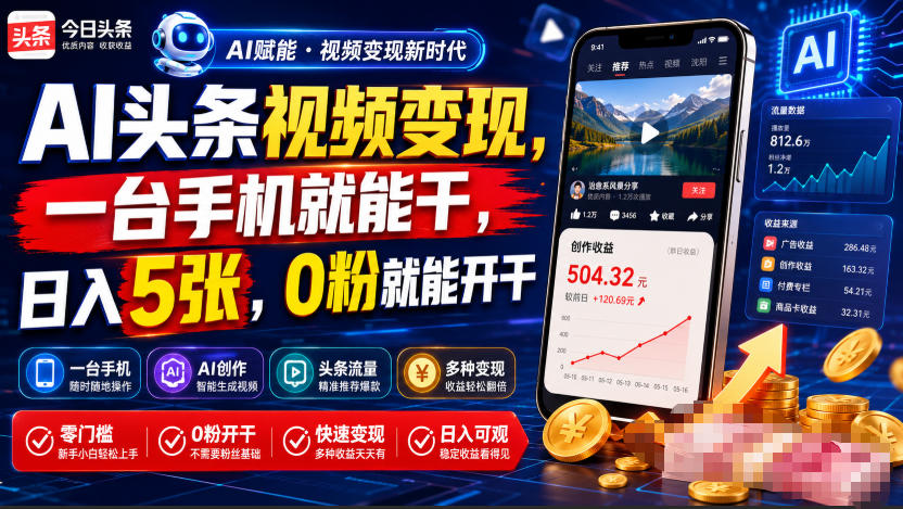 AI头条视频变现，一台手机就能干，日入5张，0粉就能开干采购|汽车产业|汽车配件|机加工企业家交流社群中心