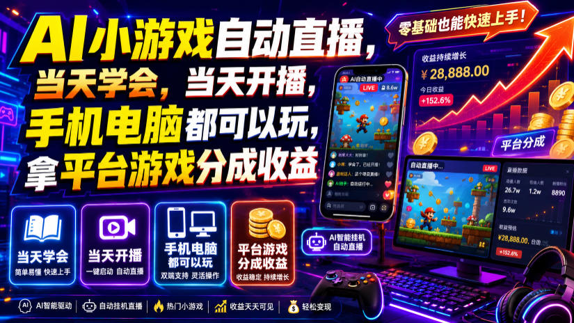 AI小游戏自动直播,当天学会,当天开播,手机电脑都可以玩,拿平台游戏分成收益采购|汽车产业|汽车配件|机加工企业家交流社群中心