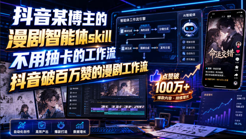抖音某博主的漫剧智能体skill，不用抽卡的工作流，抖音破百万赞的漫剧工作流采购|汽车产业|汽车配件|机加工企业家交流社群中心