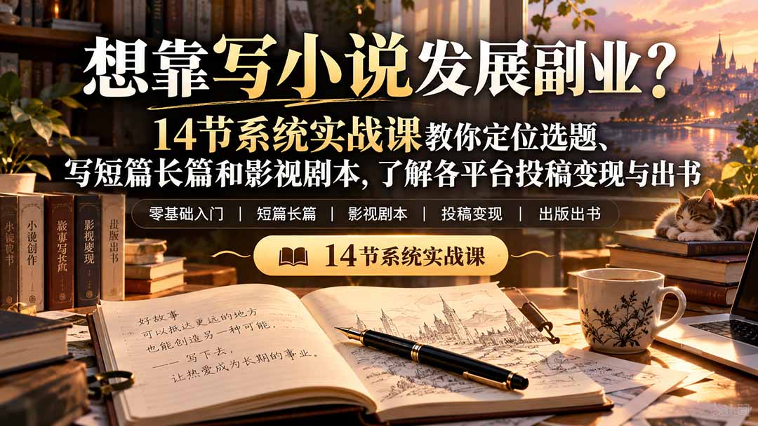 【无水印】想靠写小说发展副业?14节系统实战课教你定位选题、写短篇长篇和影视剧本,了解各平台投稿变现与出书采购|汽车产业|汽车配件|机加工企业家交流社群中心