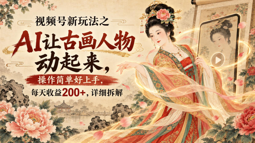视频号新玩法之AI让古画人物动起来，操作简单好上手，每天收益200+，详细拆解采购|汽车产业|汽车配件|机加工企业家交流社群中心