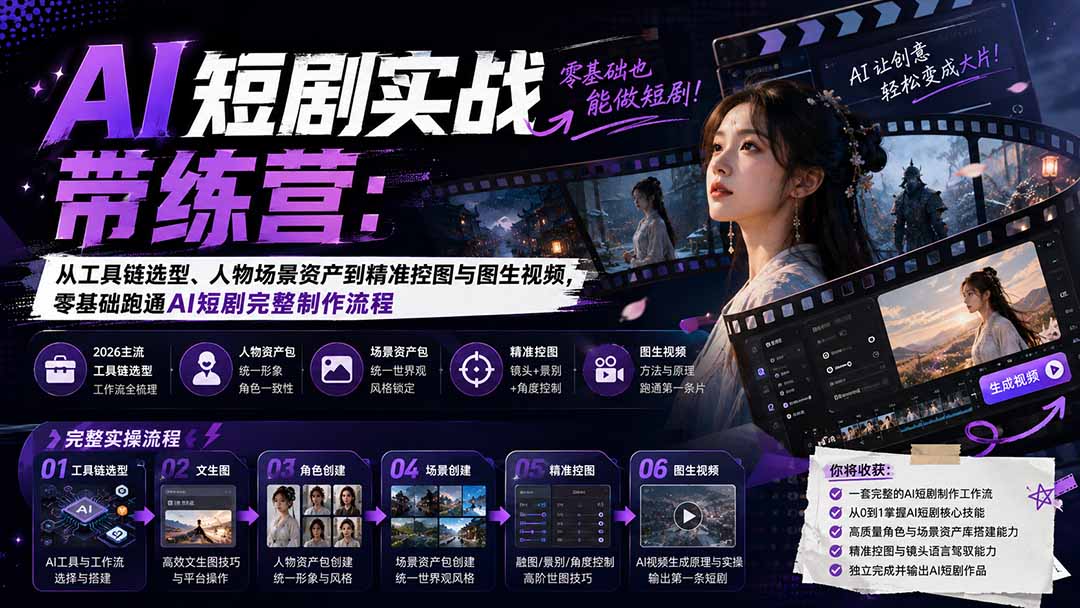 AI短剧实战训练营：从工具链选型、人物场景资产到精准控图与图生视频，零基础跑通AI短剧完整制作流程采购|汽车产业|汽车配件|机加工企业家交流社群中心