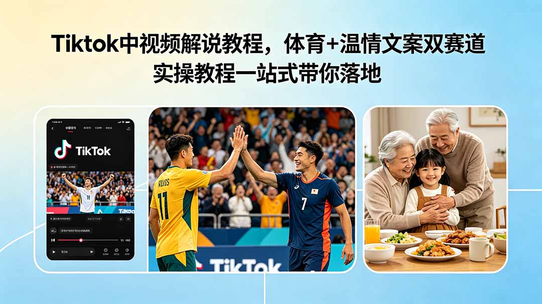 Tiktok中视频解说教程,体育+温情文案双赛道实操教程一站式带你落地采购|汽车产业|汽车配件|机加工企业家交流社群中心