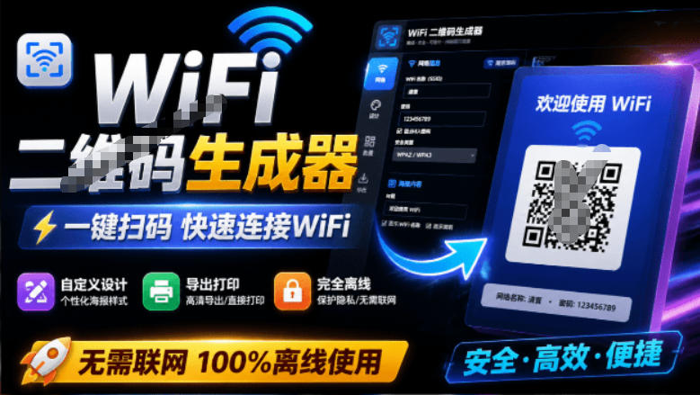 完全离线使用!WiFi二维码生成器,一键扫码快速连接WiFi,支持自定义风格导出WiFi二维码生成器采购|汽车产业|汽车配件|机加工企业家交流社群中心