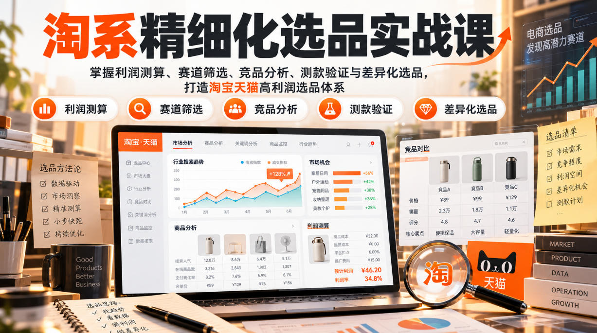 货架电商精细化选品实战课:掌握利润测算、赛道筛选、竞品分析、测款验证与差异化选品,打造淘宝天猫高利润选品体系采购|汽车产业|汽车配件|机加工企业家交流社群中心