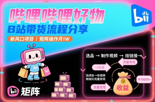 哔哩哔哩好物,B站带货流程分享,新风口项目,矩阵操作月1W采购|汽车产业|汽车配件|机加工蚂蚁智酷企业交流社群中心