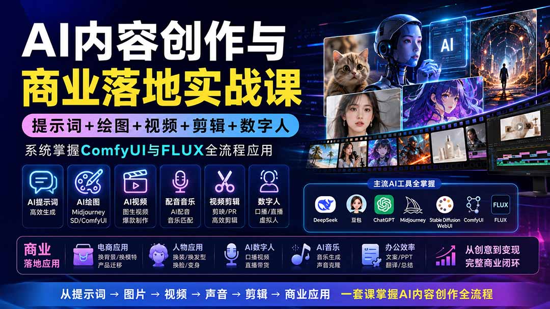 AI内容创作与商业落地实战课：提示词+绘图+视频+剪辑+数字人，系统掌握ComfyUI与FLUX全流程应用采购|汽车产业|汽车配件|机加工企业家交流社群中心