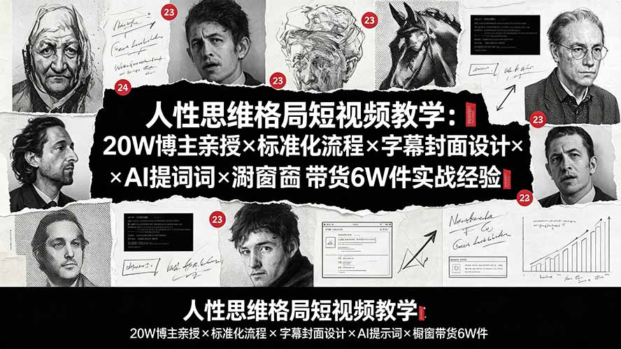 人性思维格局短视频教学:20W博主亲授×标准化流程×字幕封面设计×AI提示词×橱窗带货6W件实战经验采购|汽车产业|汽车配件|机加工企业家交流社群中心