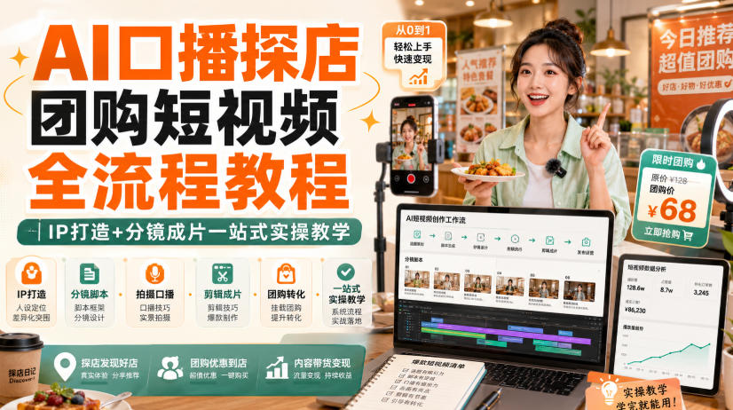 AI口播探店团购短视频全流程教程｜IP打造+分镜成片一站式实操教学采购|汽车产业|汽车配件|机加工企业家交流社群中心