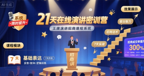 21天在线演讲密训营,王牌演讲招商课程系统采购|汽车产业|汽车配件|机加工蚂蚁智酷企业交流社群中心