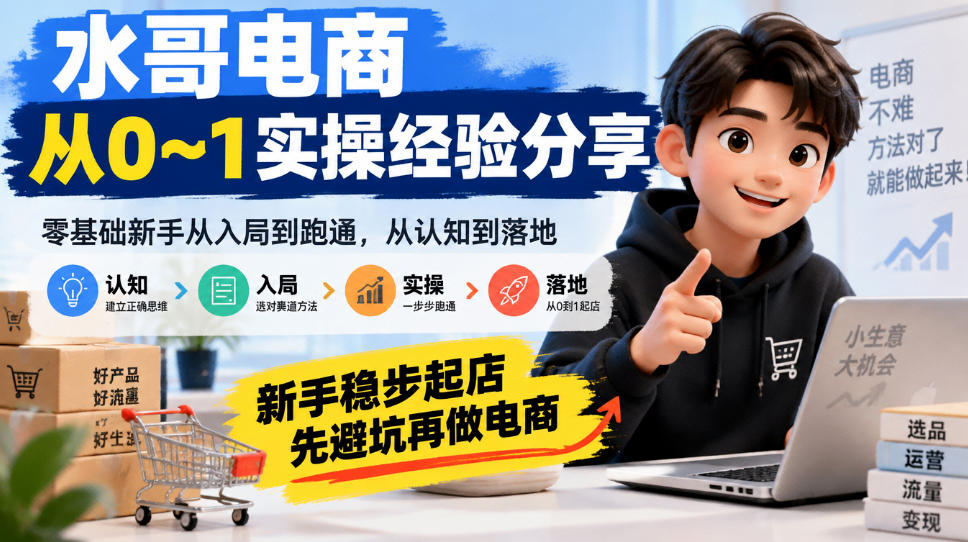 水哥电商从0~1实操经验分享,零基础新手从入局到跑通,从认知到落地,新手稳步起店,先避坑再做电商采购|汽车产业|汽车配件|机加工企业家交流社群中心