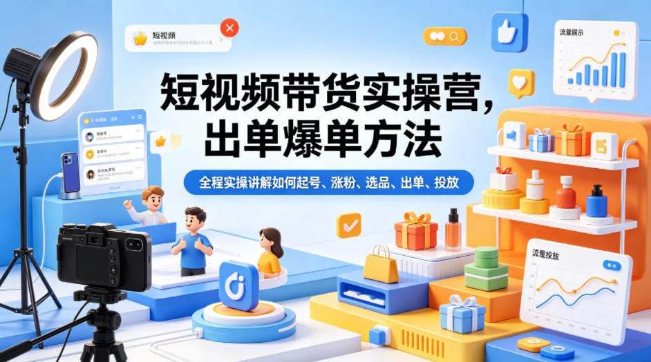 短视频带货实操营，出单爆单方法，全程实操讲解如何起号、涨粉、选品、出单、投放采购|汽车产业|汽车配件|机加工企业家交流社群中心