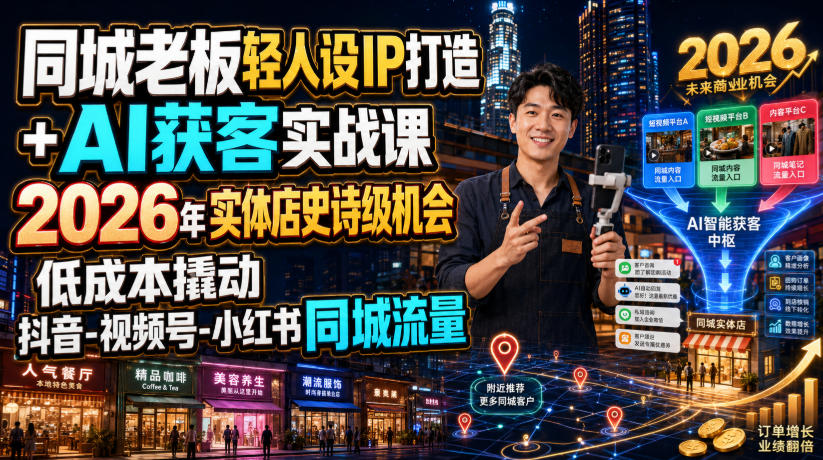 同城老板轻人设IP打造+AI获客实战课，2026年实体店史诗级机会，低成本撬动抖音-视频号-小红书同城流量采购|汽车产业|汽车配件|机加工企业家交流社群中心