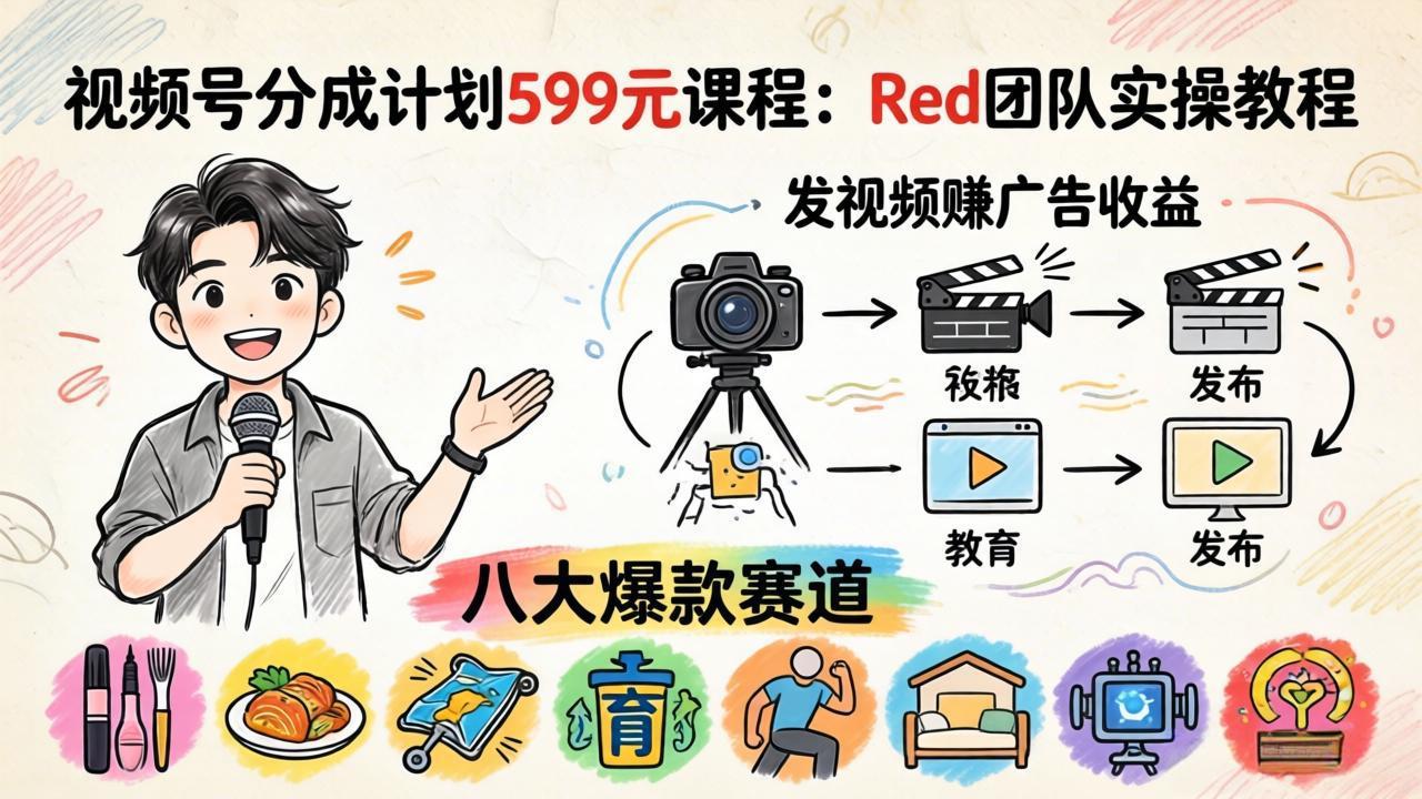 视频号分成计划599元课程：Red团队实操教程，发视频赚广告收益，八大爆款赛道全掌握采购|汽车产业|汽车配件|机加工企业家交流社群中心