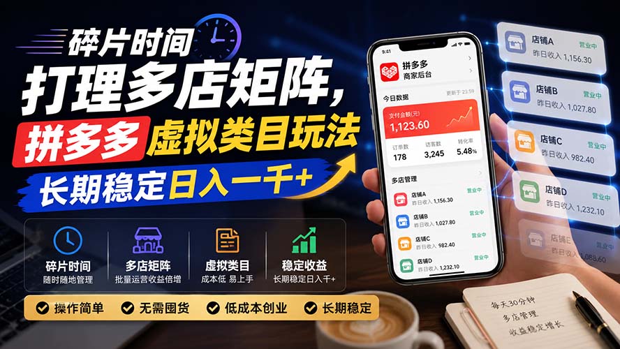 碎片时间打理多店矩阵,拼多多虚拟类目玩法,长期稳定日入一千+采购|汽车产业|汽车配件|机加工企业家交流社群中心