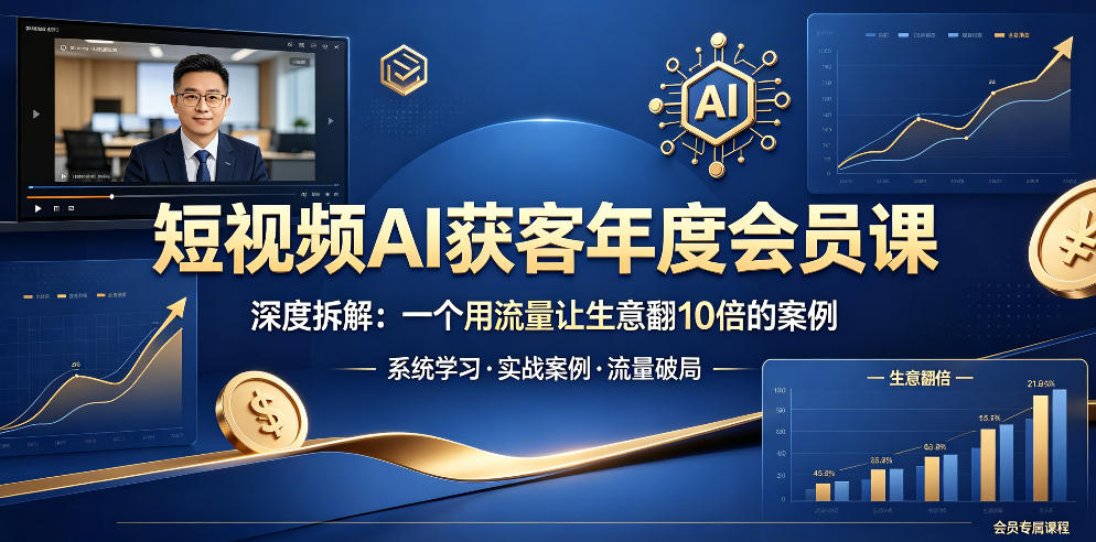 短视频AI获客年度会员课，深度拆解，一个用流量让生意翻10倍的案例采购|汽车产业|汽车配件|机加工企业家交流社群中心