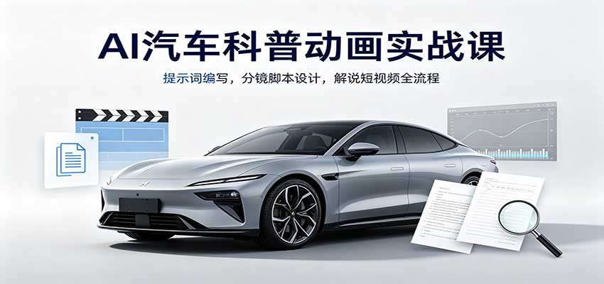 AI汽车科普动画实战课：提示词编写，分镜脚本设计，解说短视频全流程采购|汽车产业|汽车配件|机加工企业家交流社群中心