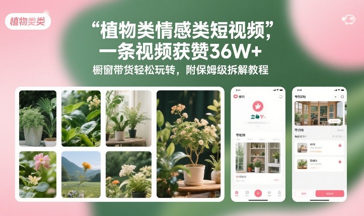 植物类情感类短视频，一条视频获赞36W+，橱窗带货轻松玩转，附保姆级拆解教程采购|汽车产业|汽车配件|机加工蚂蚁智酷企业交流社群中心