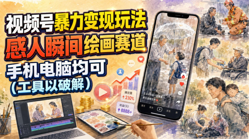 视频号暴力变现玩法，感人瞬间绘画赛道，手机电脑均可采购|汽车产业|汽车配件|机加工企业家交流社群中心