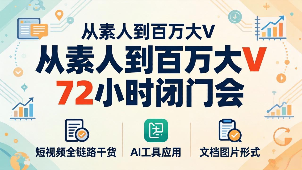 从素人到百万大V 72小时闭门会：短视频全链路干货+AI工具应用，文档图片形式轻松学变现采购|汽车产业|汽车配件|机加工企业家交流社群中心