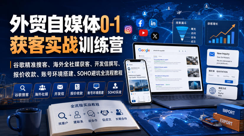 外贸自媒体0-1获客实战训练营｜谷歌精准搜客、海外全社媒获客、开发信撰写、报价收款、账号环境搭建、SOHO避坑全流程教程采购|汽车产业|汽车配件|机加工企业家交流社群中心