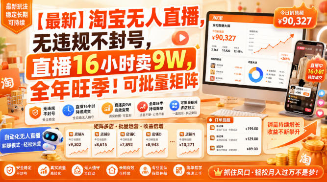 【最新】淘宝无人直播,无违规不封号,直播16小时卖9W,全年旺季!可批量矩阵【揭秘】采购|汽车产业|汽车配件|机加工企业家交流社群中心