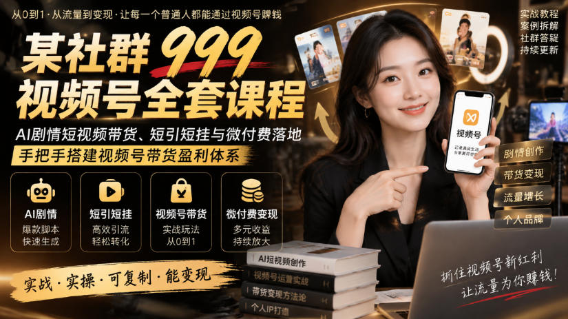 某社群999视频号全套课程,AI剧情短视频带货、短引短挂与微付费落地,手把手搭建视频号带货盈利体系采购|汽车产业|汽车配件|机加工企业家交流社群中心