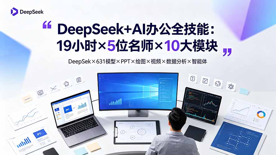DeepSeek+AI办公全技能:19小时×5位名师×10大模块,DeepSeek×631模型×PPT×绘图×视频×数据分析×智能体采购|汽车产业|汽车配件|机加工企业家交流社群中心