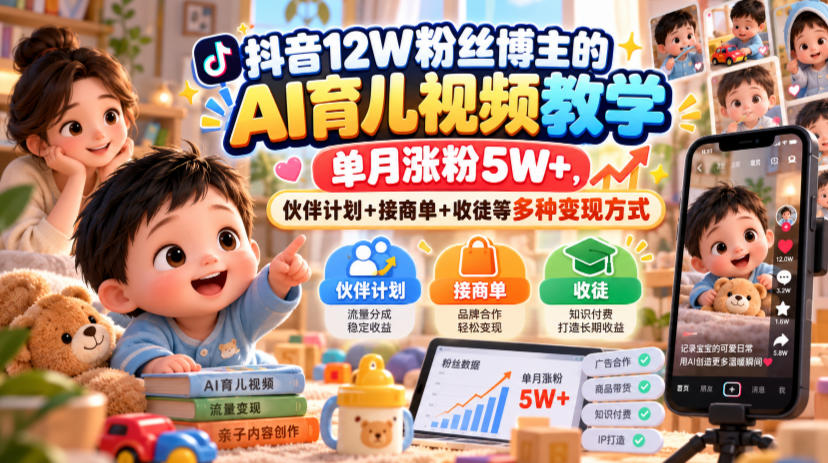 抖音12W粉丝博主的AI育儿视频教学，单月涨粉5W+，伙伴计划+接商单+收徒等多种变现方式采购|汽车产业|汽车配件|机加工企业家交流社群中心