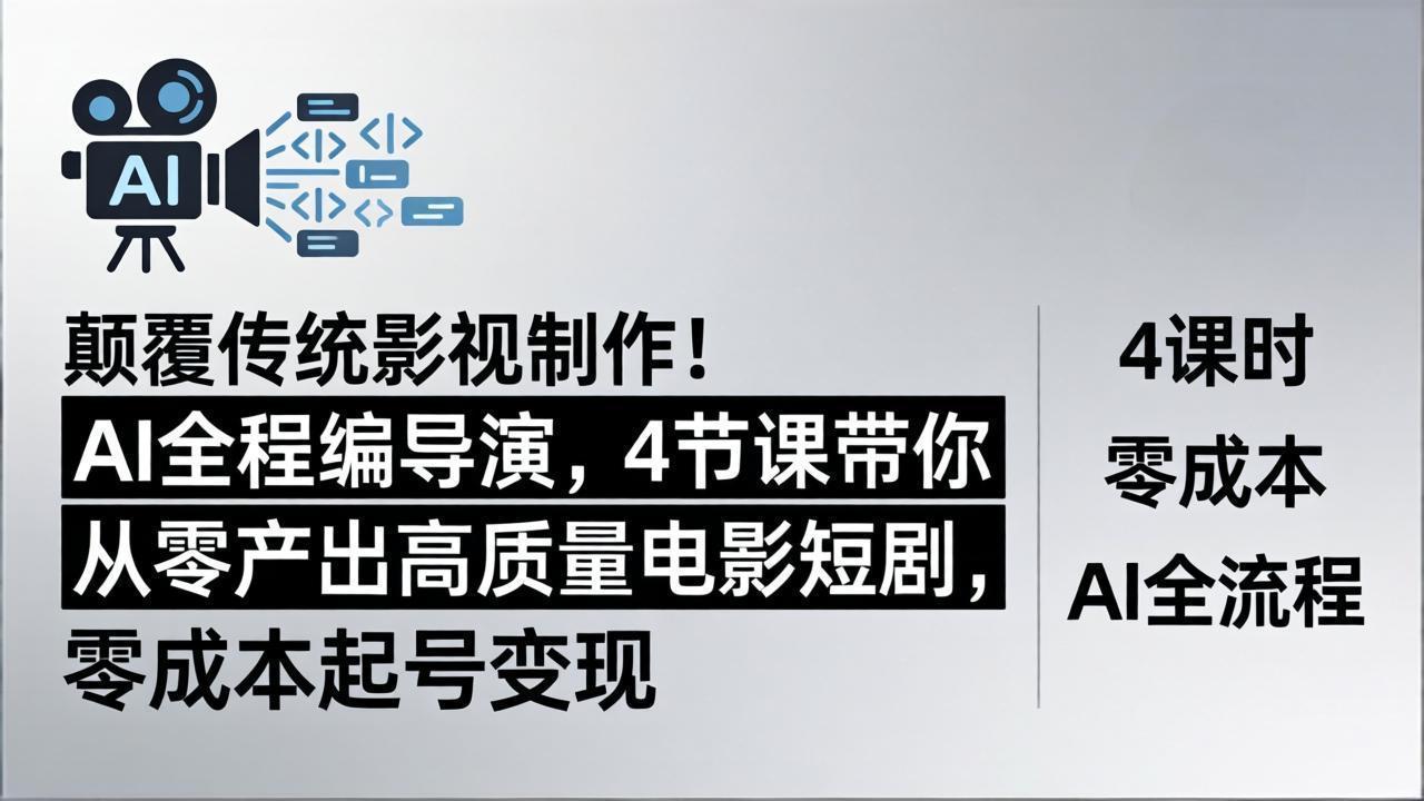 颠覆传统影视制作！AI全程编导演，4节课带你从零产出高质量电影短剧，零成本起号变现采购|汽车产业|汽车配件|机加工企业家交流社群中心