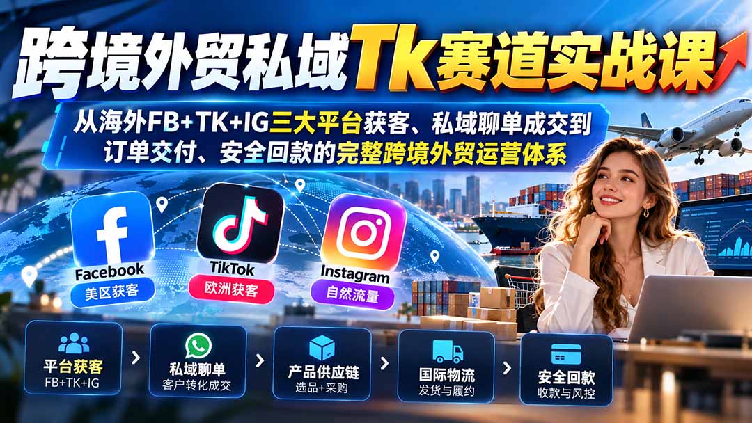 跨境外贸私域Tk赛道实战课：从海外FB+TK+IG三大平台获客、私域聊单成交到订单交付、安全回款的完整跨境外贸运营体系采购|汽车产业|汽车配件|机加工企业家交流社群中心