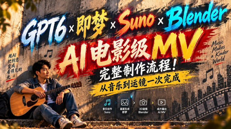 GPT6×即梦×Suno×Blender｜AI电影级MV完整制作流程！从音乐到运镜一次完成！采购|汽车产业|汽车配件|机加工企业家交流社群中心