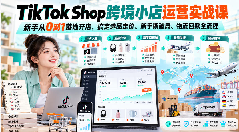TikTok Shop跨境小店运营实战课，新手从0到1落地开店，搞定选品定价、新手期破局、物流回款全流程采购|汽车产业|汽车配件|机加工企业家交流社群中心