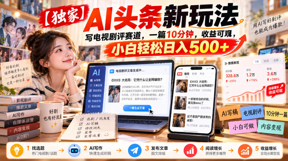 【独家】AI头条新玩法，写电视剧评赛道，一篇10分钟，收益可观，小白轻松日入500+采购|汽车产业|汽车配件|机加工企业家交流社群中心