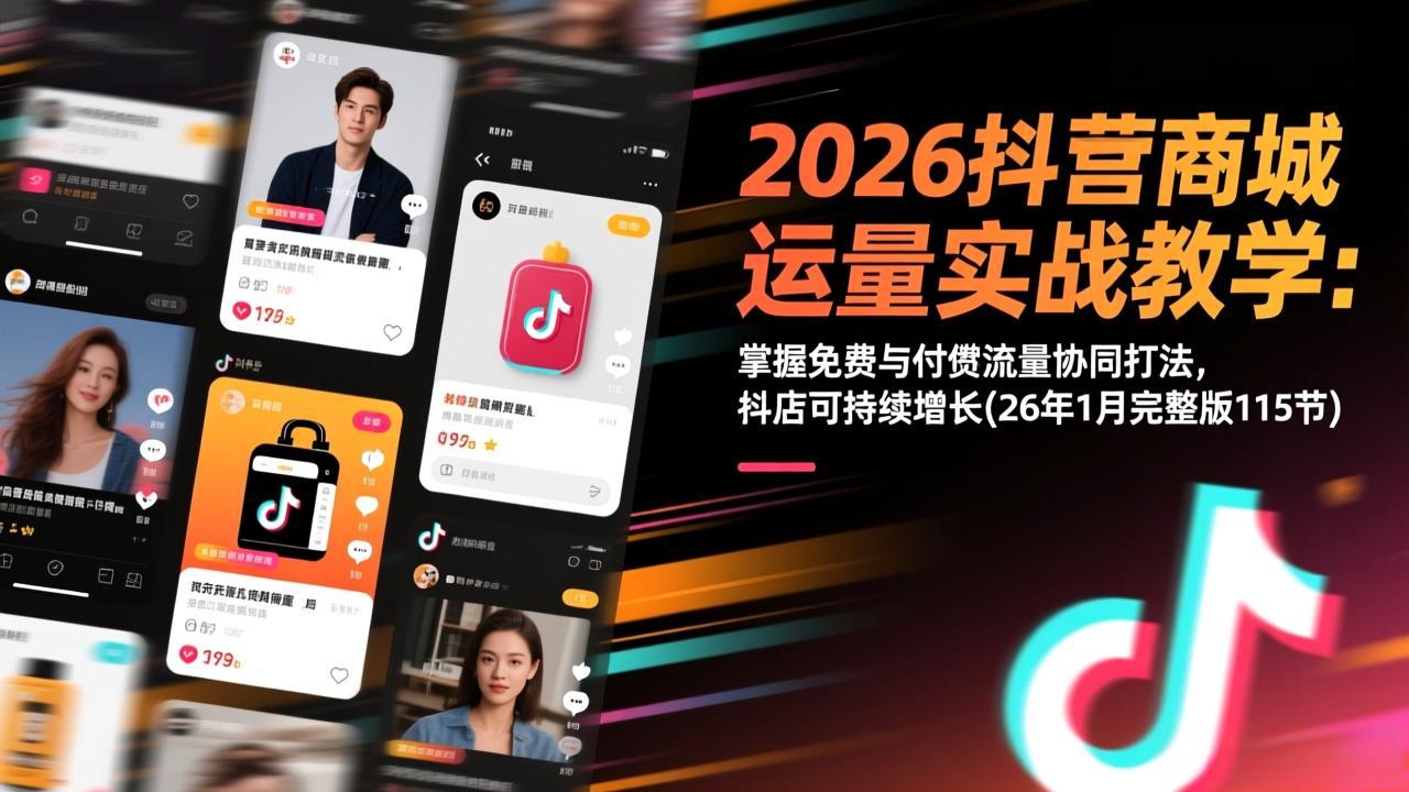 2026抖音商城运营实战教学：掌握免费与付费流量协同打法，抖店可持续增长(26年1月完整版115节采购|汽车产业|汽车配件|机加工蚂蚁智酷企业交流社群中心