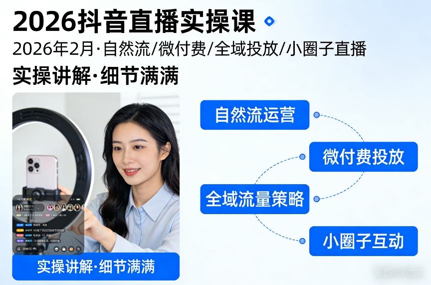 2026抖音直播实操课2026年2月，自然流、微付费、全域投放、小圈子直播，实操讲解，细节满满采购|汽车产业|汽车配件|机加工蚂蚁智酷企业交流社群中心