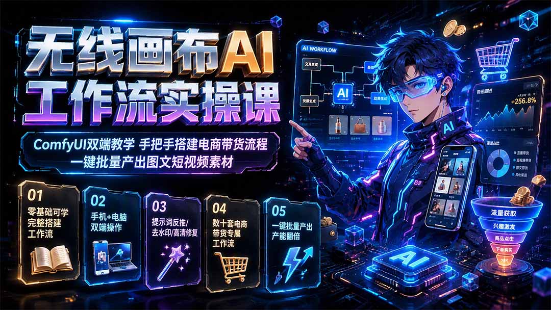 无线画布AI工作流实操课｜ComfyUI双端教学，手把手搭建电商带货流程，一键批量产出图文短视频素材采购|汽车产业|汽车配件|机加工企业家交流社群中心