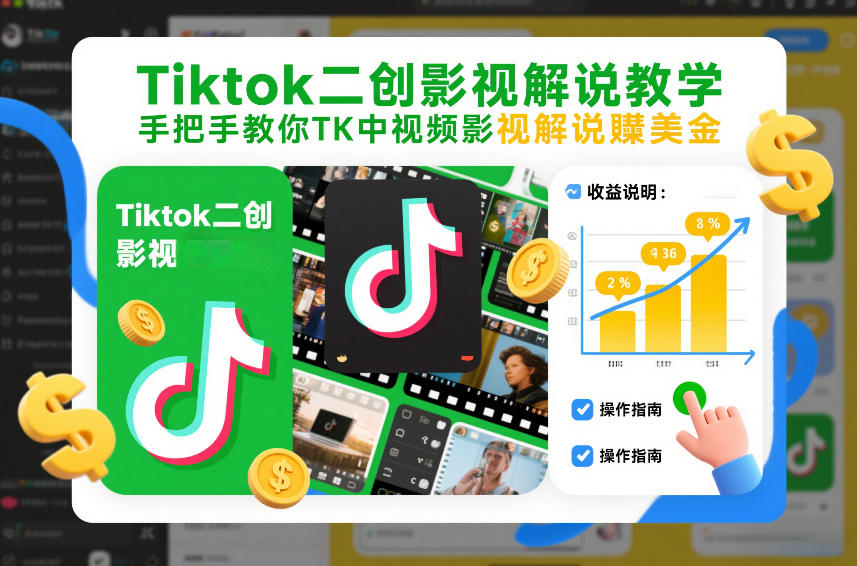Tiktok二创影视解说教学，手把手教你TK中视频影视解说賺美金(更新26年1月)采购|汽车产业|汽车配件|机加工蚂蚁智酷企业交流社群中心