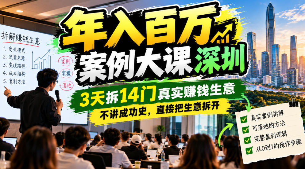 年入百W案例大课深圳，3天拆14门真实賺钱生意，不讲成功史，直接把生意拆开采购|汽车产业|汽车配件|机加工企业家交流社群中心