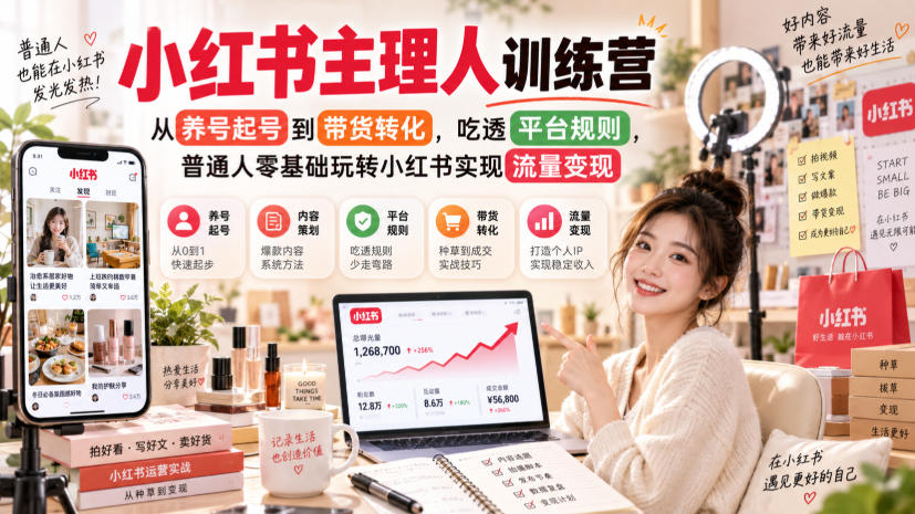 小红书主理人训练营，从养号起号到带货转化，吃透平台规则，普通人零基础玩转小红书实现流量变现采购|汽车产业|汽车配件|机加工企业家交流社群中心