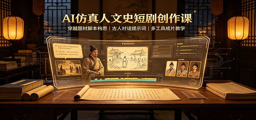 AI仿真人文史短剧创作课：穿越题材脚本构思，古人对话提示词，多工具成片教学采购|汽车产业|汽车配件|机加工企业家交流社群中心