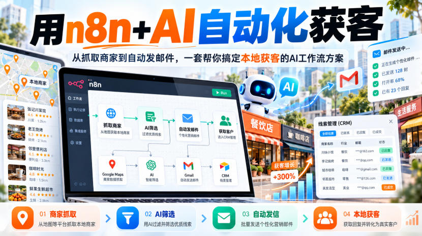 【无水印】用n8n+AI自动化获客，从抓取商家到自动发邮件，一套帮你搞定本地获客的AI工作流方案【原创双语字幕】采购|汽车产业|汽车配件|机加工企业家交流社群中心