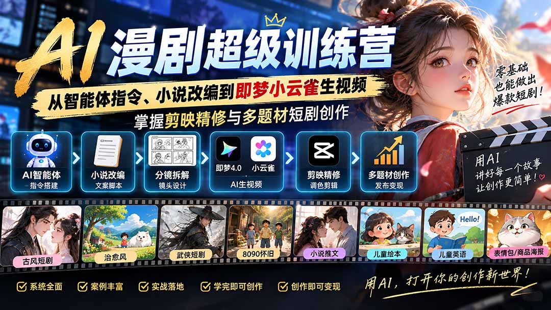 AI漫剧超级特训营:从智能体指令、小说改编到即梦小云雀生视频,掌握剪映精修与多题材短剧创作采购|汽车产业|汽车配件|机加工企业家交流社群中心