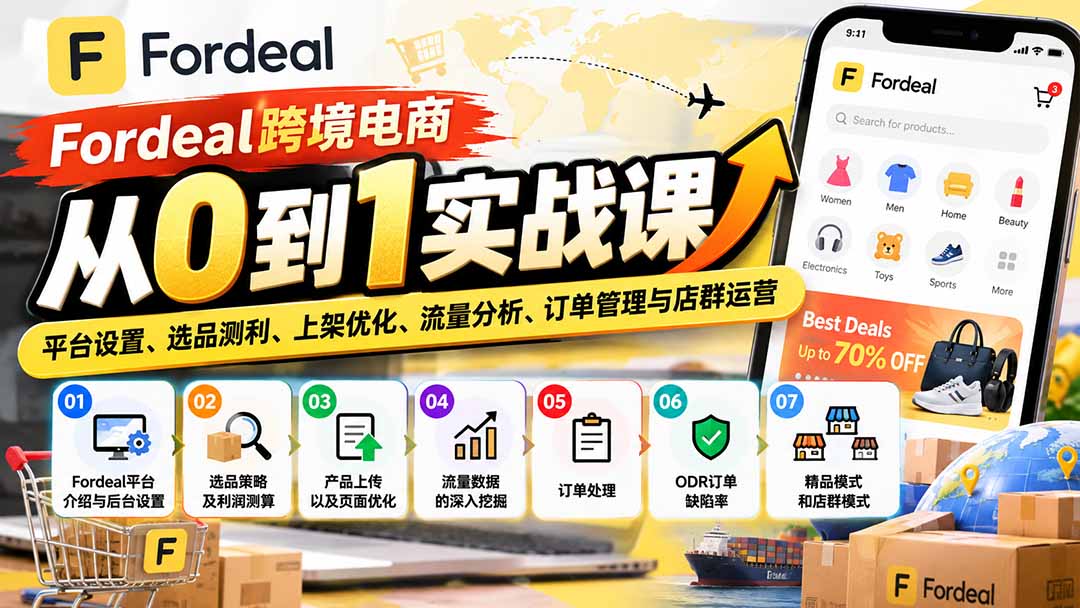 Fordeal跨境电商从0到1实战课:平台设置、选品测利、上架优化、流量分析、订单管理与店群运营采购|汽车产业|汽车配件|机加工企业家交流社群中心