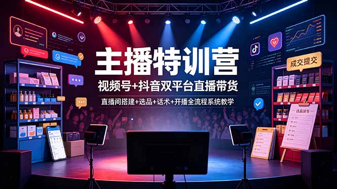 主播特训营：视频号+抖音双平台直播带货，直播间搭建+选品+话术+开播全流程系统教学采购|汽车产业|汽车配件|机加工企业家交流社群中心
