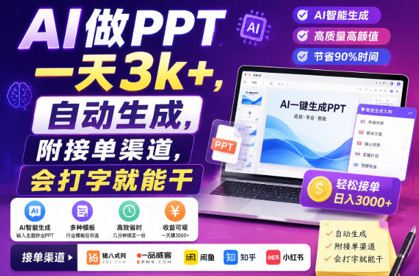 AI做PPT一天3k+,自动生成,附接单渠道,会打字就能干【揭秘】采购|汽车产业|汽车配件|机加工企业家交流社群中心